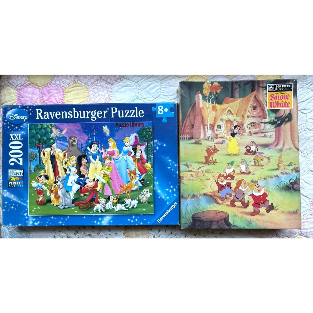 2 Disney Puzzles  200 Piece- VNTG  Snow White, Princess & Characters